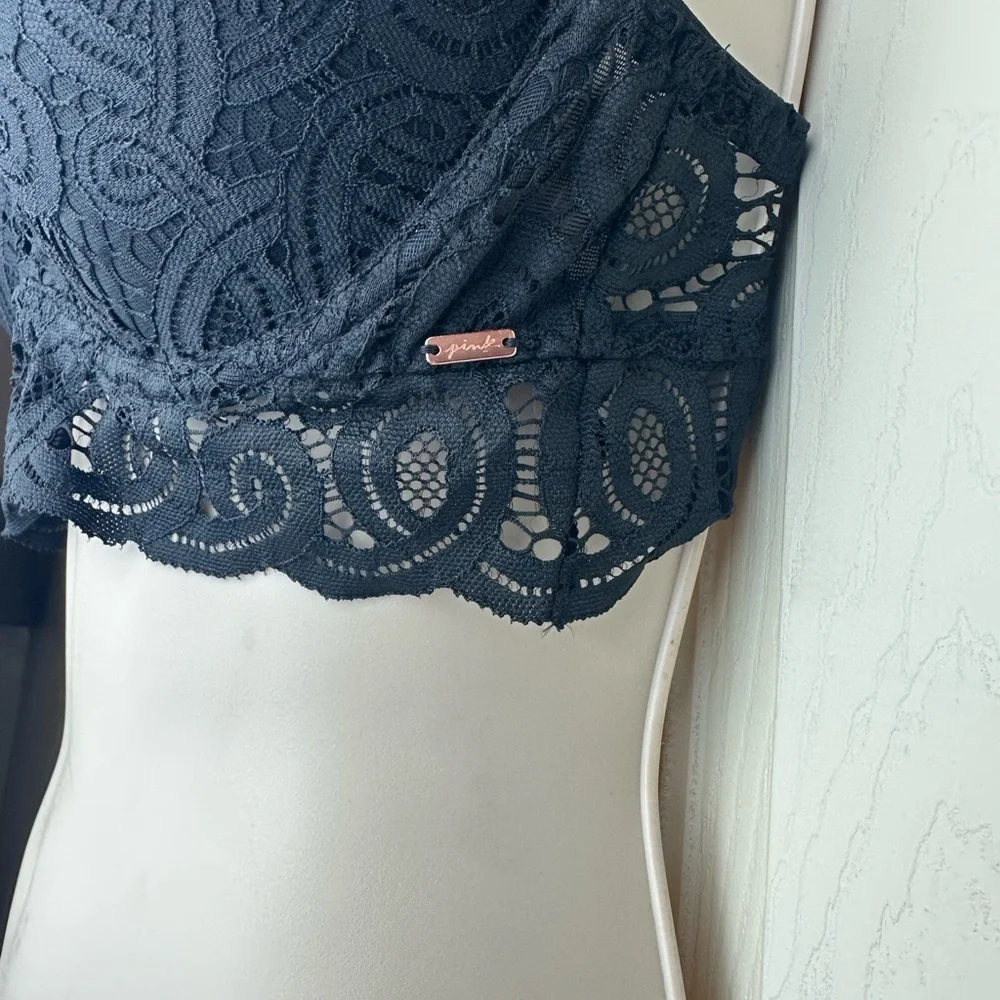 Victoria's Secret Black Lace High-Neck Bralette Racerback